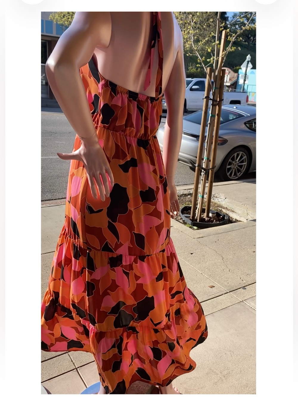 NWT Sanctuary Halter Maxi Dress backless Pink  black Orange Abstract print M